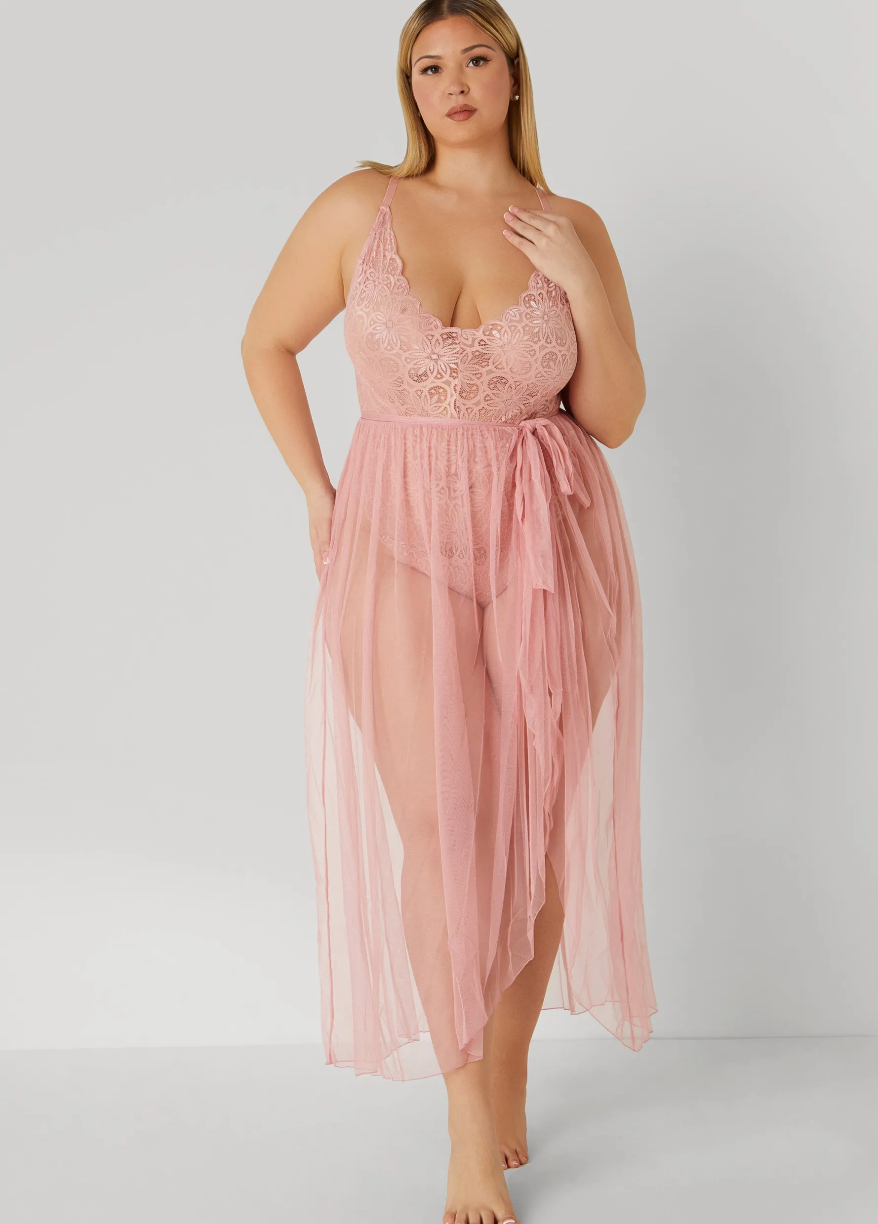 New Ashley Stewart Lingerie Bodysuit And Skirt Set Pink