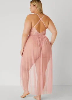 New Ashley Stewart Lingerie Bodysuit And Skirt Set Pink