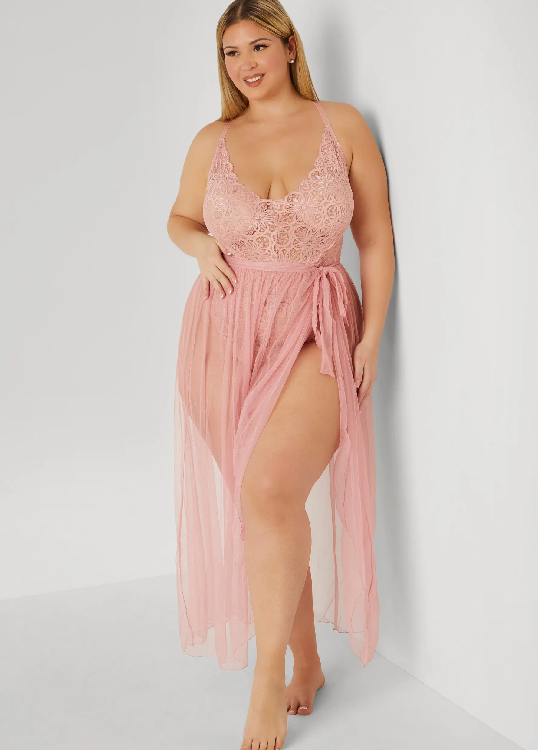 New Ashley Stewart Lingerie Bodysuit And Skirt Set Pink