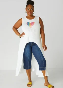 Hot Ashley Stewart Love Embellished Hi Low Top White