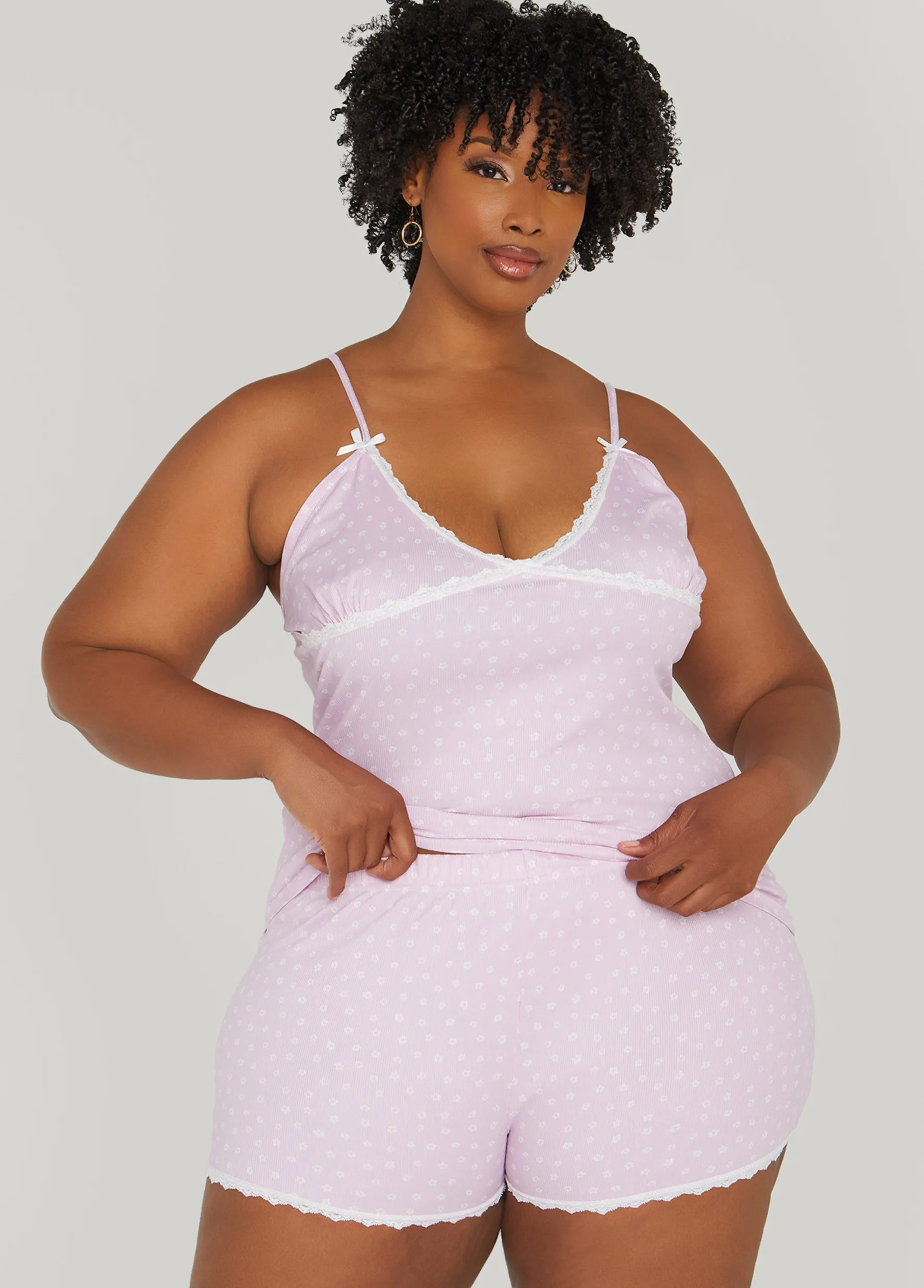Best Ashley Stewart Love To Sleep Floral PJ Shorts Set Dusty Lavendar