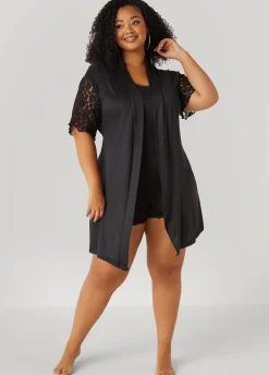 New Ashley Stewart Love To Sleep Lace Paneled 3 Pc Set Black