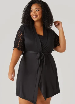 New Ashley Stewart Love To Sleep Lace Paneled 3 Pc Set Black