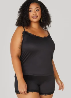 New Ashley Stewart Love To Sleep Lace Paneled 3 Pc Set Black