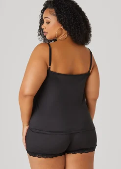 New Ashley Stewart Love To Sleep Lace Paneled 3 Pc Set Black