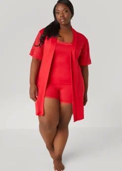 Hot Ashley Stewart Love To Sleep Lace Trimmed 3 Pc Set Red