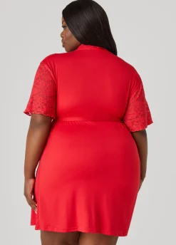 Hot Ashley Stewart Love To Sleep Lace Trimmed 3 Pc Set Red