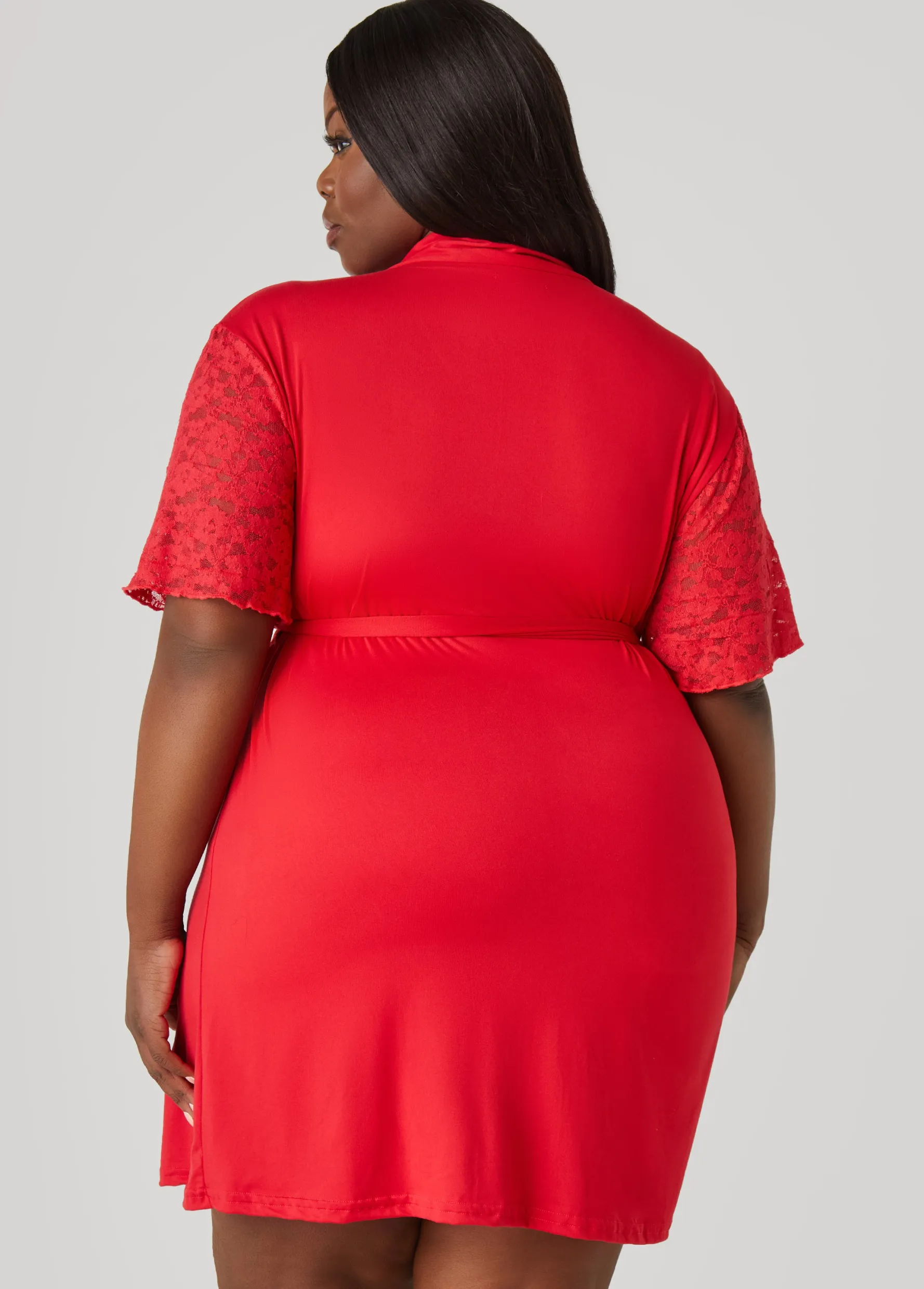 Hot Ashley Stewart Love To Sleep Lace Trimmed 3 Pc Set Red