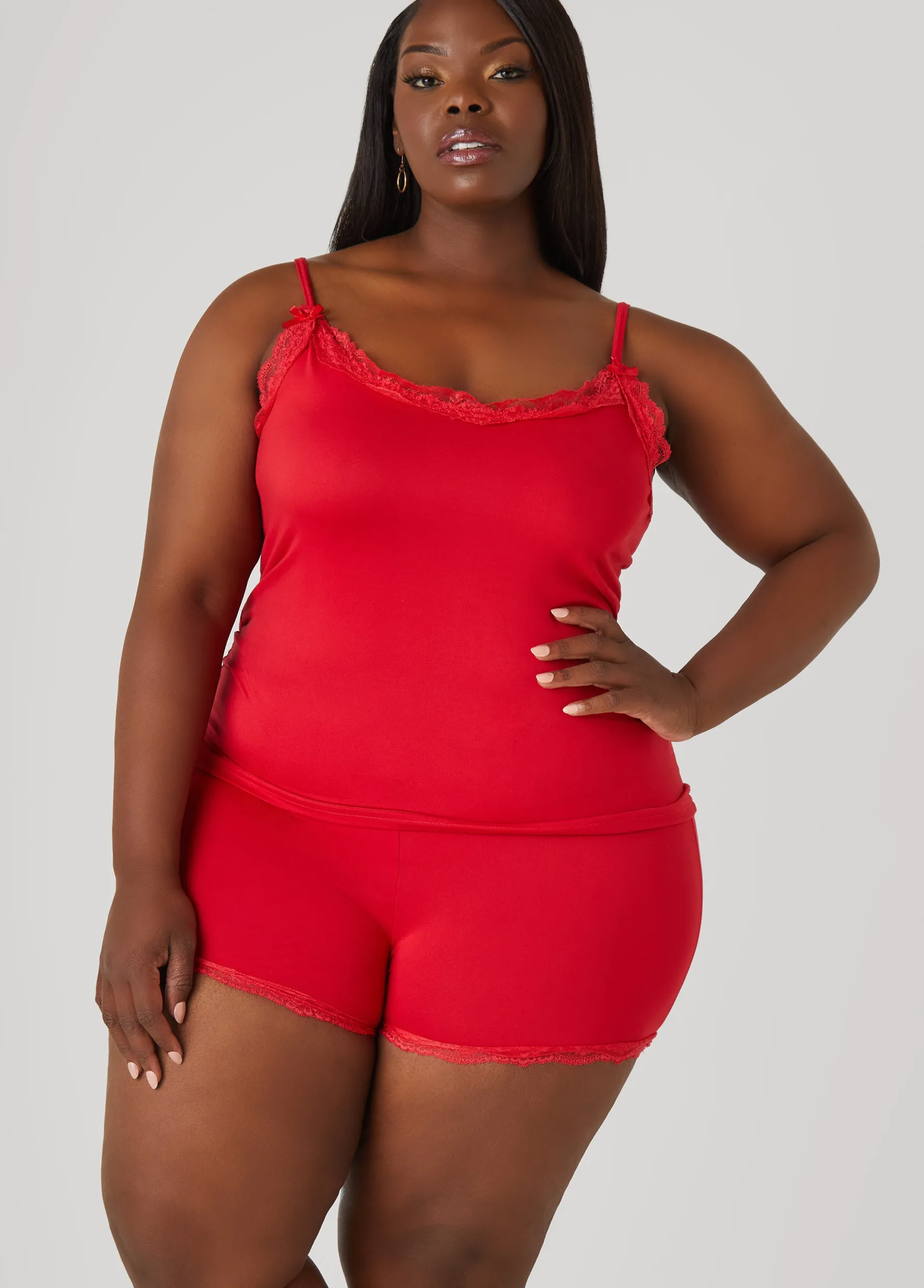 Hot Ashley Stewart Love To Sleep Lace Trimmed 3 Pc Set Red