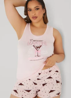 Sale Ashley Stewart Love To Sleep Martini PJs Set Pink