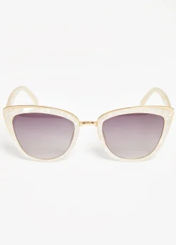 Fashion Ashley Stewart Marbled Cat Eye Sunglasses White