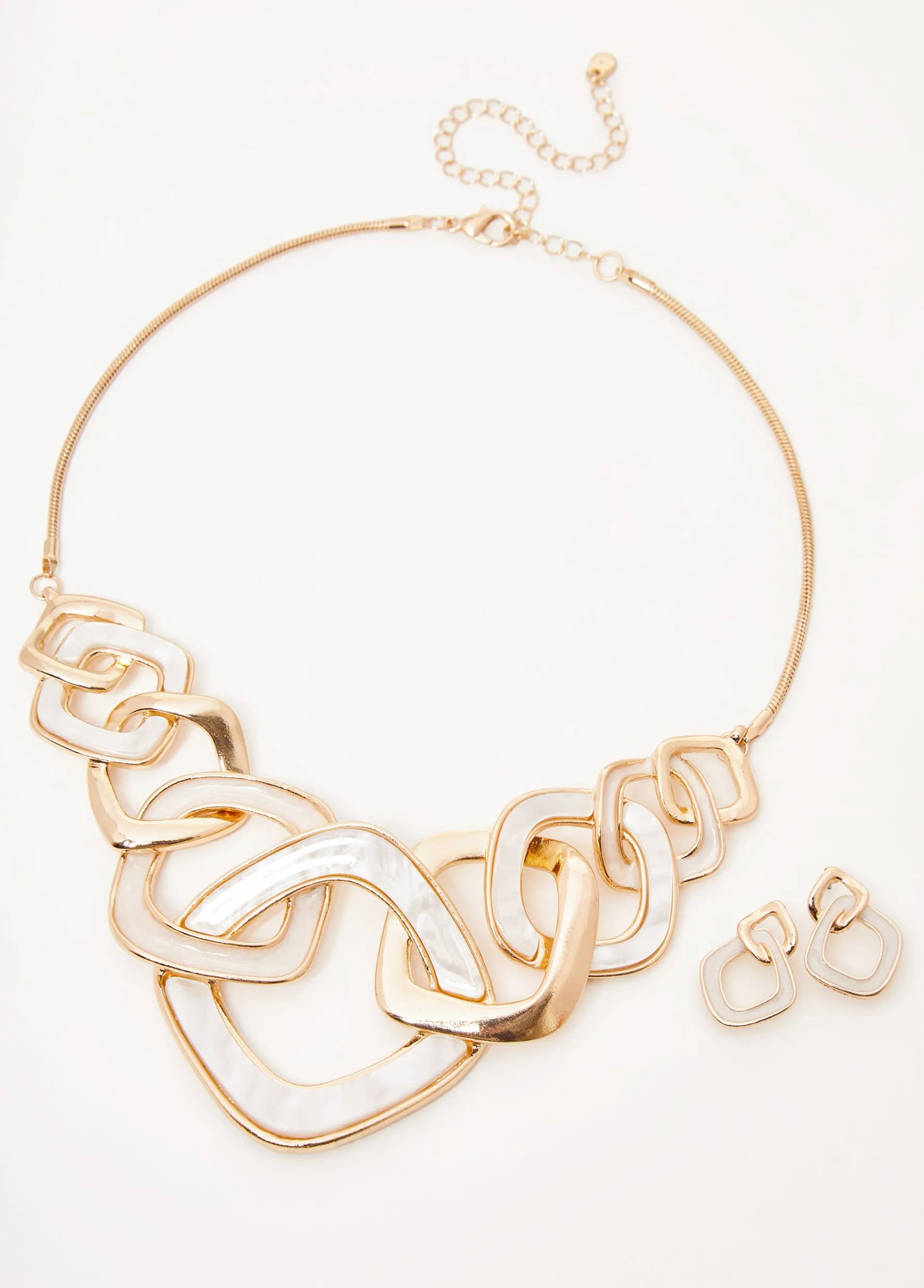 New Ashley Stewart Marbled Chain Link Necklace Set Gold