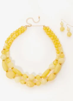 Discount Ashley Stewart Marbled Stone Necklace Set Lemon Drop