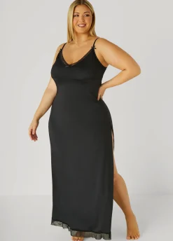 Hot Ashley Stewart Mesh And Lace Trimmed Nightgown Black