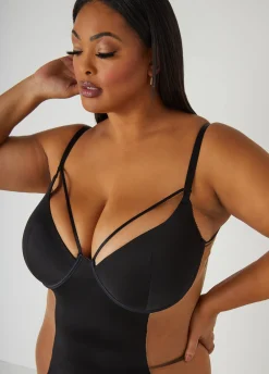 Outlet Ashley Stewart Mesh Paneled Cutout Chemise Set Black