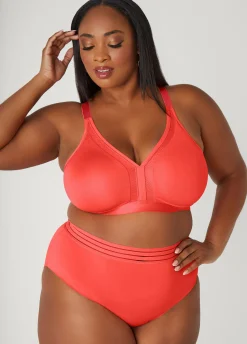 Outlet Ashley Stewart Mesh Paneled Wireless Bra LIVING CORAL