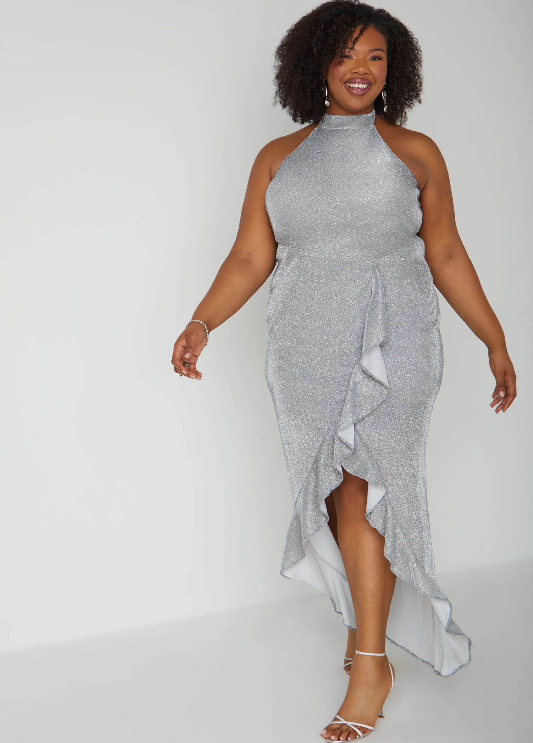 New Ashley Stewart Metallic Halter Gown