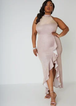 New Ashley Stewart Metallic Halter Gown