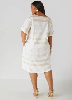 Discount Ashley Stewart Metallic Print Dress