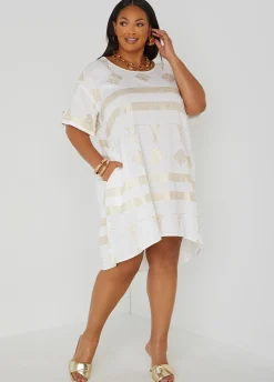 Discount Ashley Stewart Metallic Print Dress
