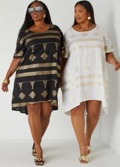 Discount Ashley Stewart Metallic Print Dress