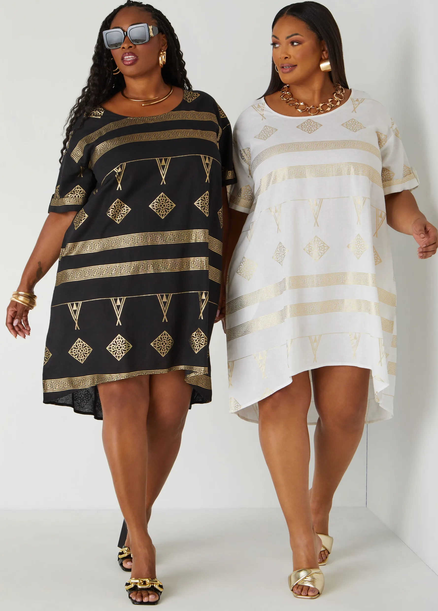 Discount Ashley Stewart Metallic Print Dress
