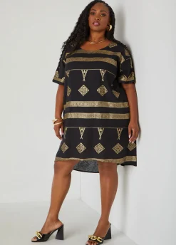 Discount Ashley Stewart Metallic Print Dress