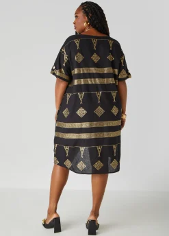 Discount Ashley Stewart Metallic Print Dress