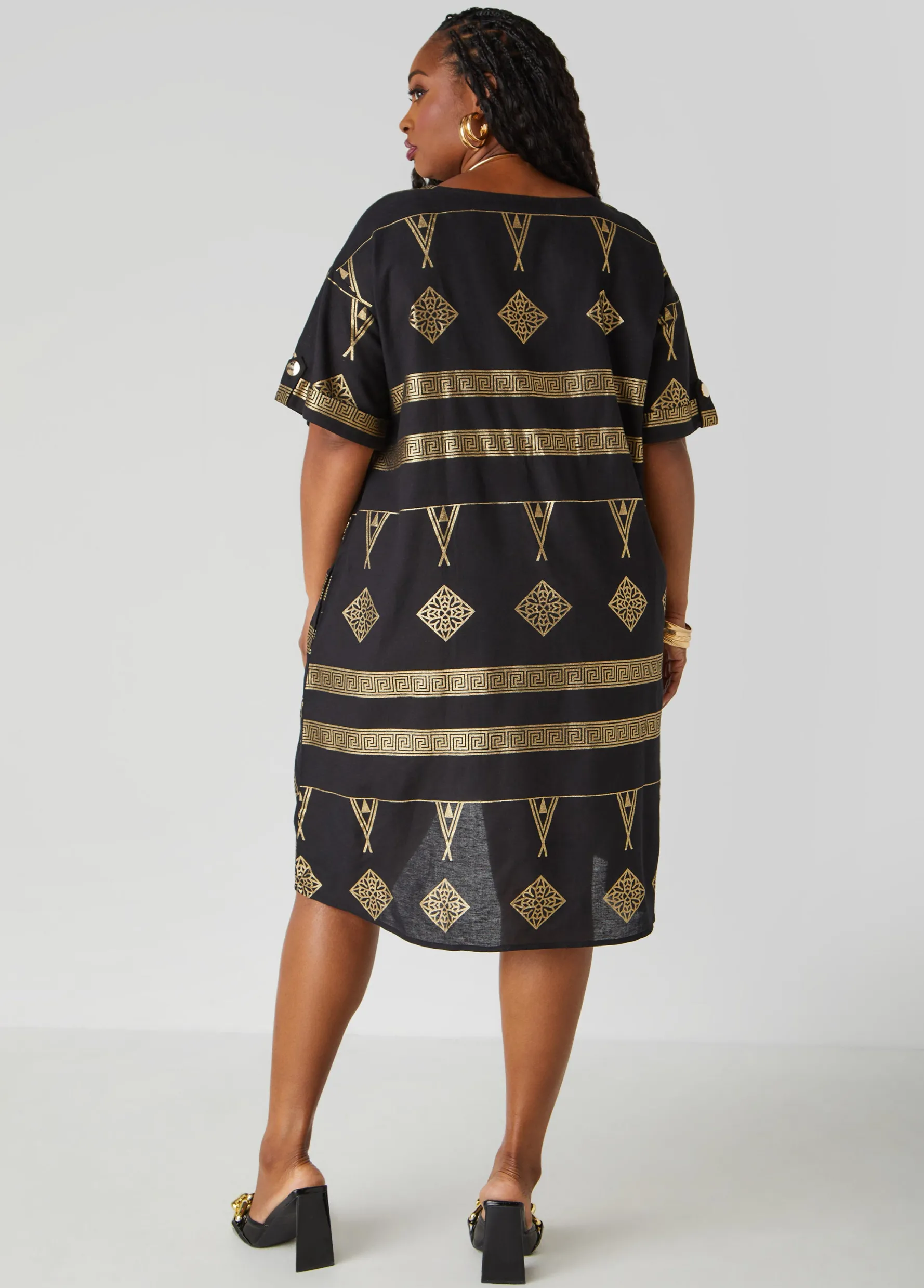 Discount Ashley Stewart Metallic Print Dress