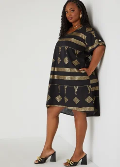 Discount Ashley Stewart Metallic Print Dress