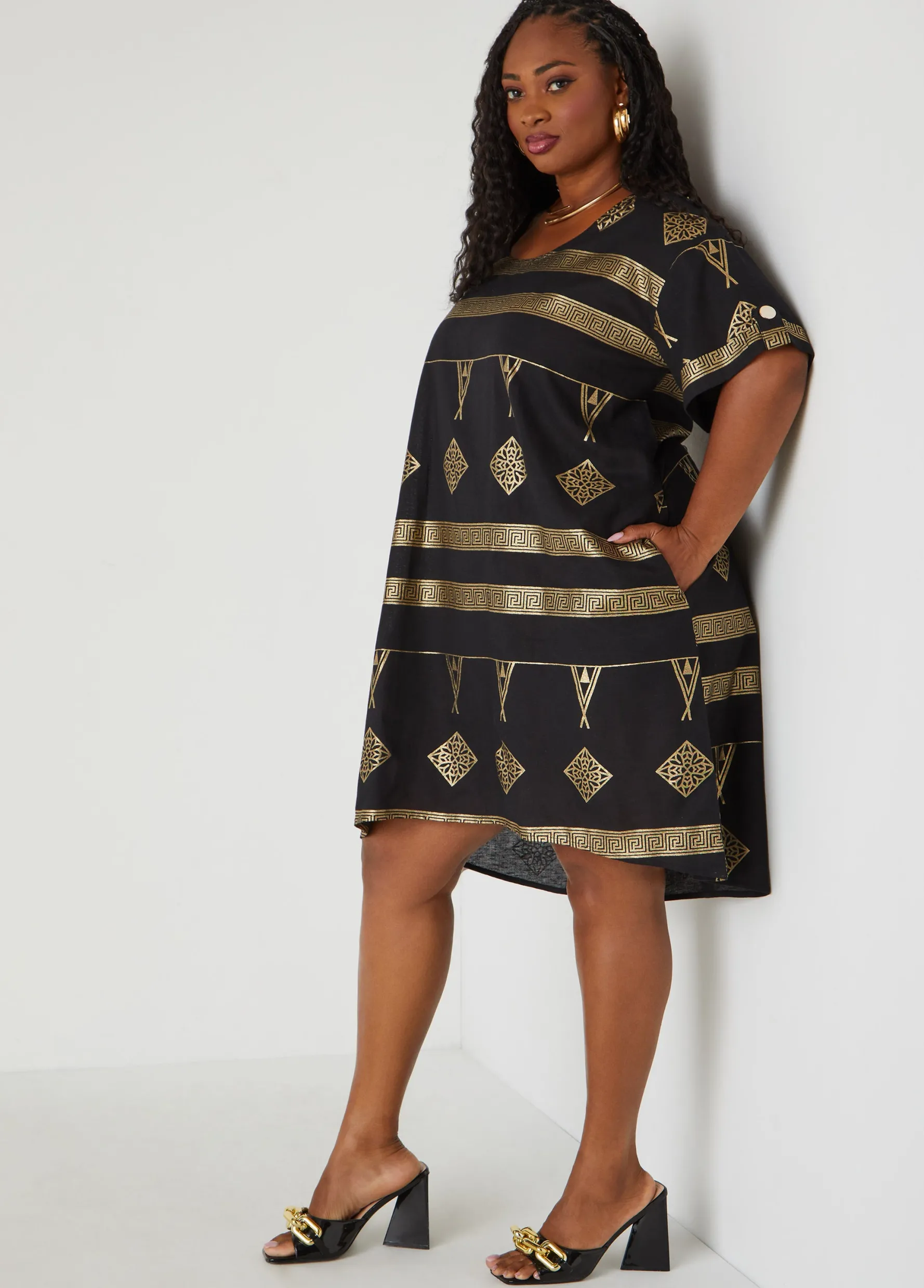 Discount Ashley Stewart Metallic Print Dress