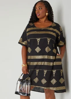 Discount Ashley Stewart Metallic Print Dress