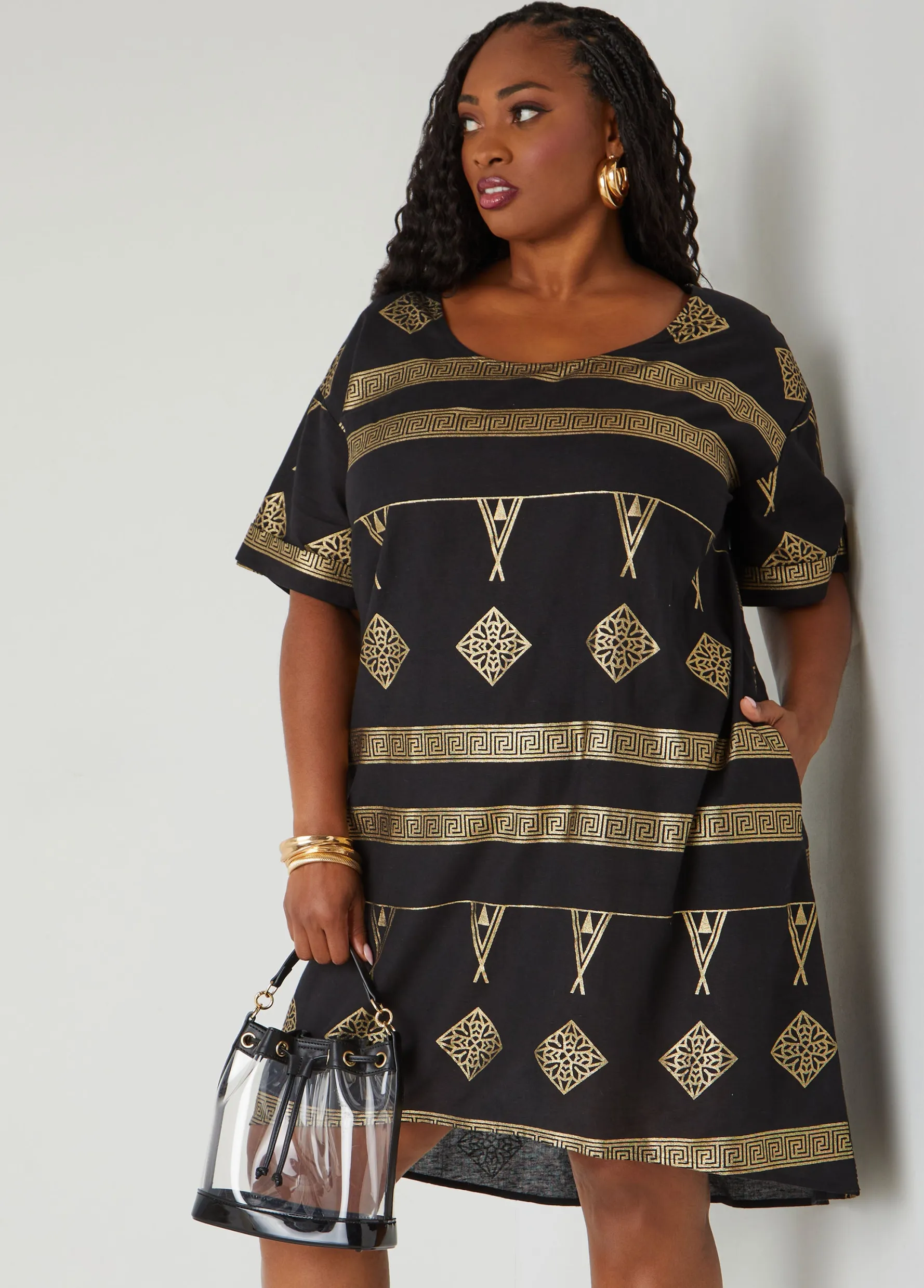 Discount Ashley Stewart Metallic Print Dress
