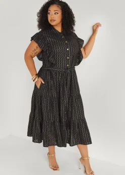 Best Ashley Stewart Metallic Print Midaxi Dress Black