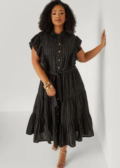 Best Ashley Stewart Metallic Print Midaxi Dress Black