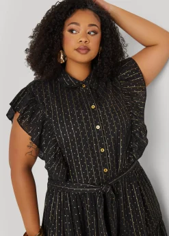 Best Ashley Stewart Metallic Print Midaxi Dress Black