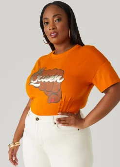 Sale Ashley Stewart Metallic Queen Graphic Tee Marmalade