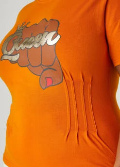 Sale Ashley Stewart Metallic Queen Graphic Tee Marmalade