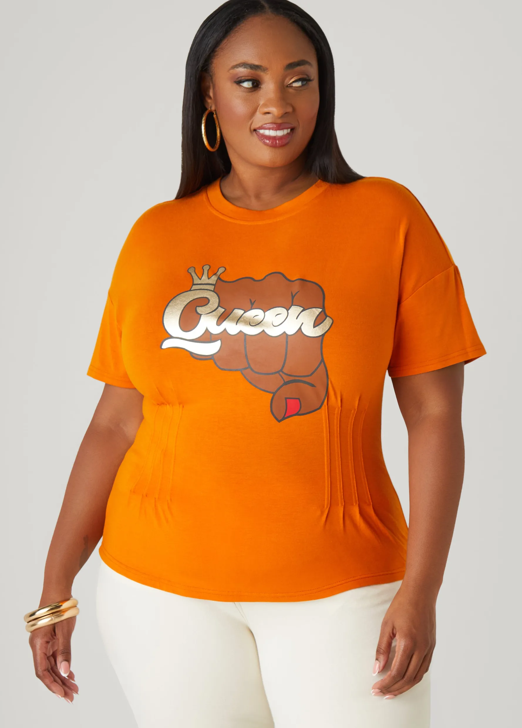 Sale Ashley Stewart Metallic Queen Graphic Tee Marmalade