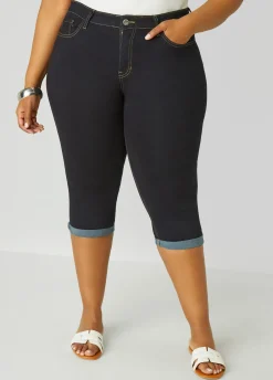 Hot Ashley Stewart Mid Rise Cuffed Denim Capris Black