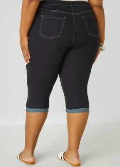 Hot Ashley Stewart Mid Rise Cuffed Denim Capris Black