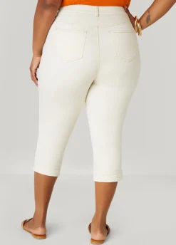 Fashion Ashley Stewart Mid Rise Denim Capris Egret