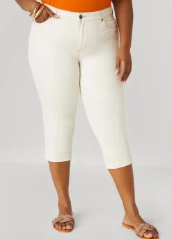 Fashion Ashley Stewart Mid Rise Denim Capris Egret