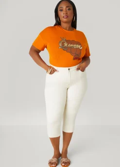 Fashion Ashley Stewart Mid Rise Denim Capris Egret