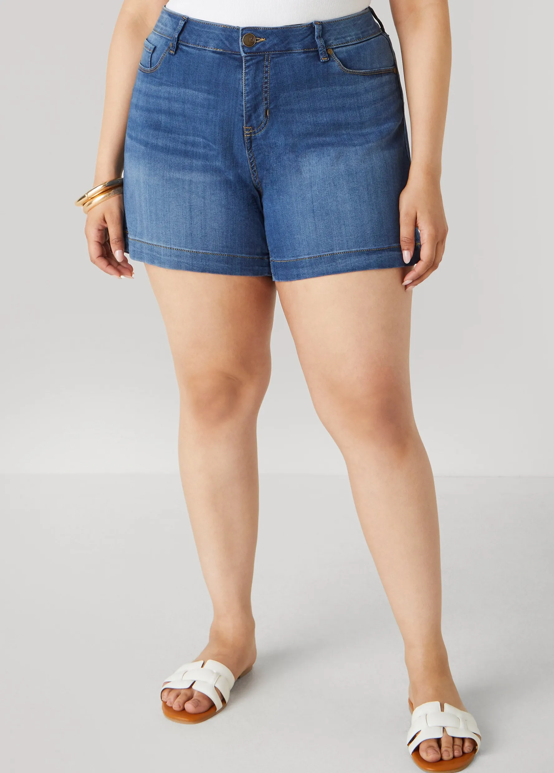 Sale Ashley Stewart Mid Rise Denim Shorts