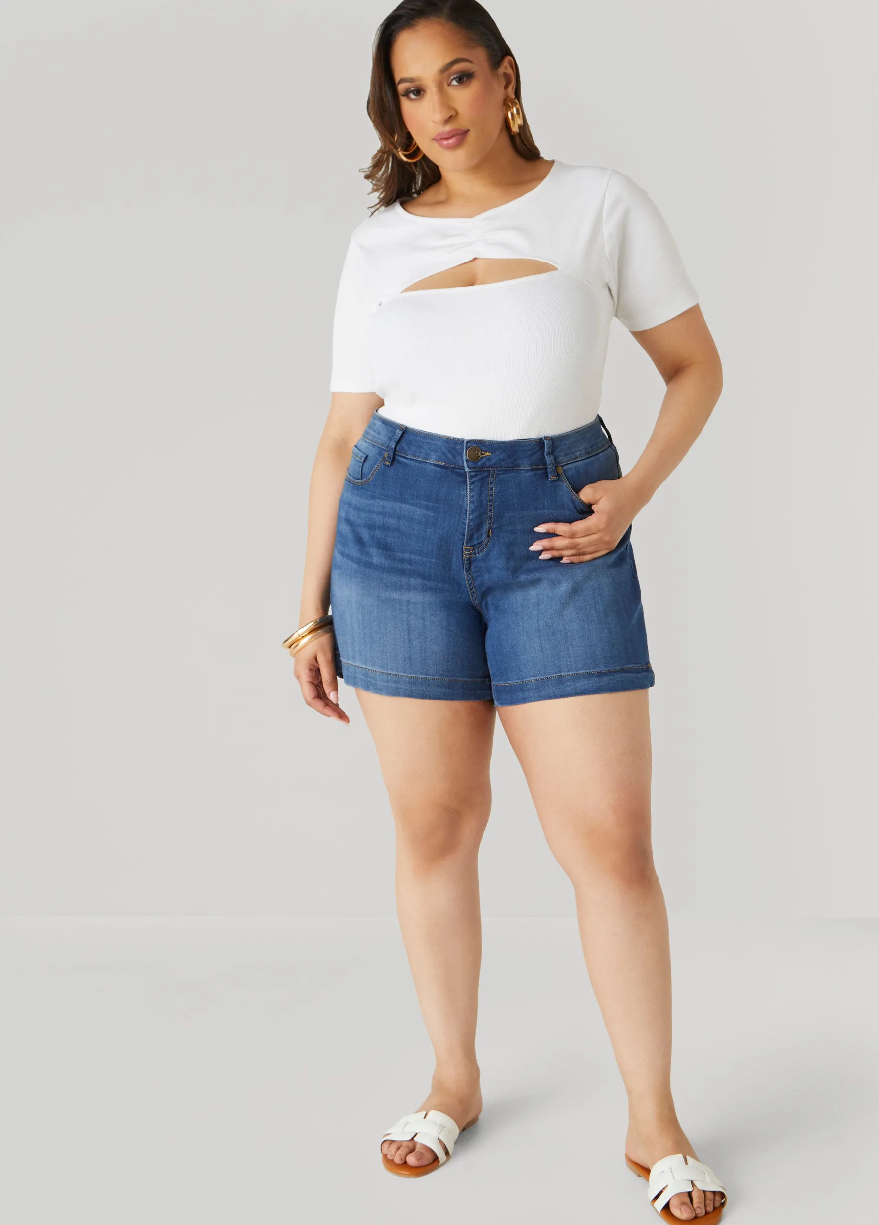 Sale Ashley Stewart Mid Rise Denim Shorts