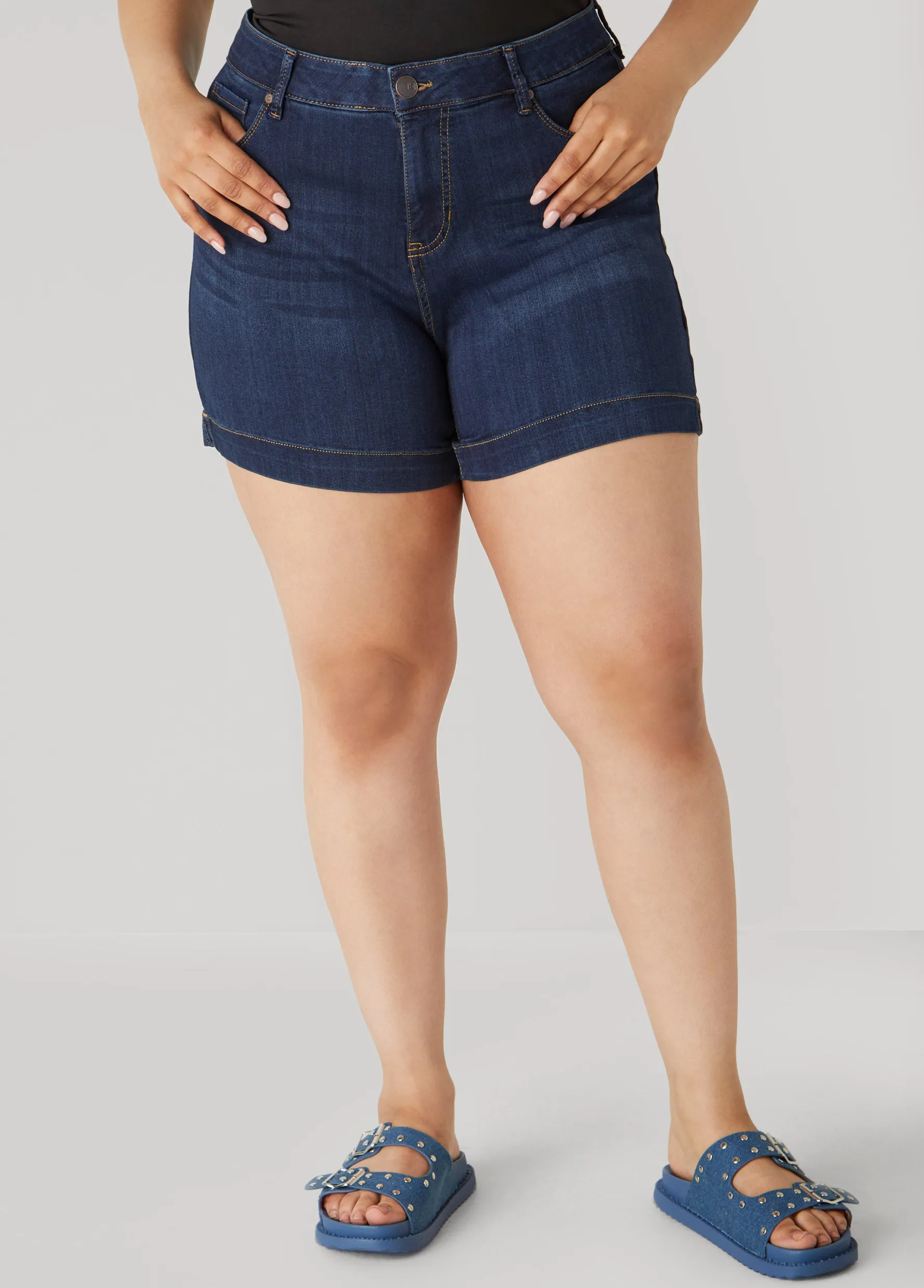 Sale Ashley Stewart Mid Rise Denim Shorts