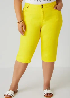 Hot Ashley Stewart Mid Rise Fearless Denim Capris Cyber Yellow