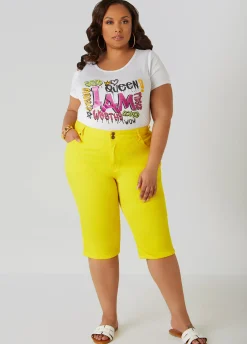 Hot Ashley Stewart Mid Rise Fearless Denim Capris Cyber Yellow