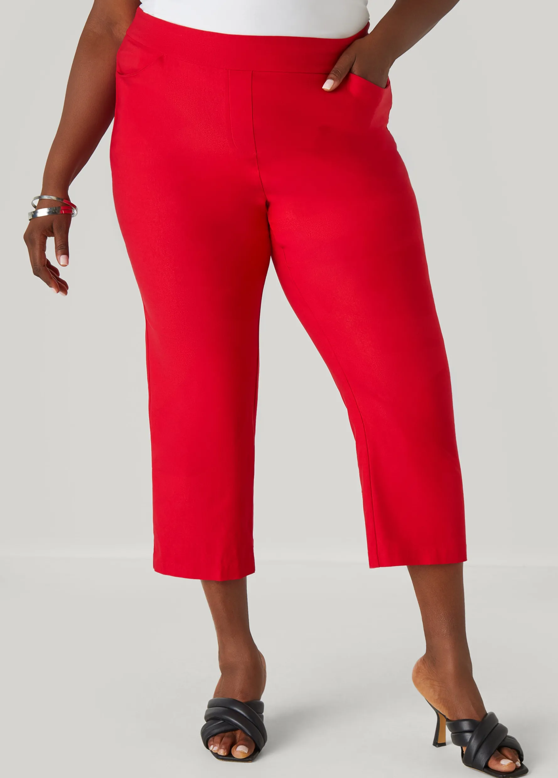 New Ashley Stewart Mid Rise Pull On Capris